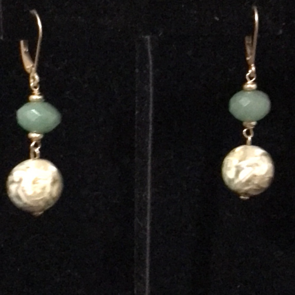Earrings - 14k YG - Agate and Amazonite